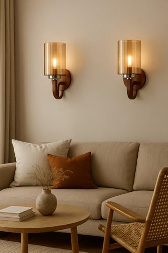 Image of BENE Fargo Wooden Indoor Modern Wall Light, E-27 Base Wall Lamp for Home Decor - Living Room, Bedroom, Dining, Hallway, Staircase, 11 cm (Wood, Pack of 1)