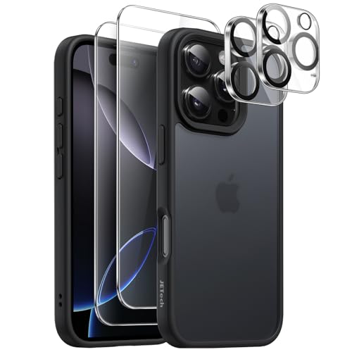 JETech 5 in 1 Matt Hülle für iPhone 16 Pro 6,3 Zoll mit 2 Stück Jeweils Gehärtetem Glas Schutzfolie und Kameraschutz, Tr...