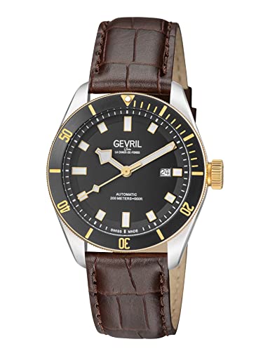Gevril 48608-5 Men's Yorkville Swiss Automatic Watch, Genuine Leather Italian Brown Strap with Tang Buckle