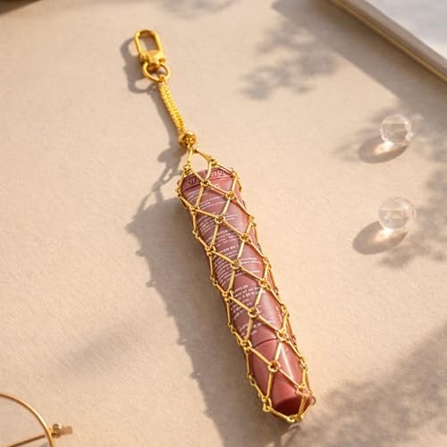 Image of SALVE Baddie Metal Mesh Lipstick Holder Bag Charm for Handbags | Portable Chapstick Keychain Sleeve, Travel Lip Balm Organiser | Cute Key Chain for Girls with Gold-Toned Clasp