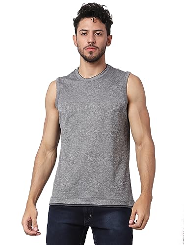 Image of Men's Lycra Blend Sleeveless Fitness Tanks Top for Quick Dry in Muscle Workout, Causal Running, Exercise Training, Swimming Vest