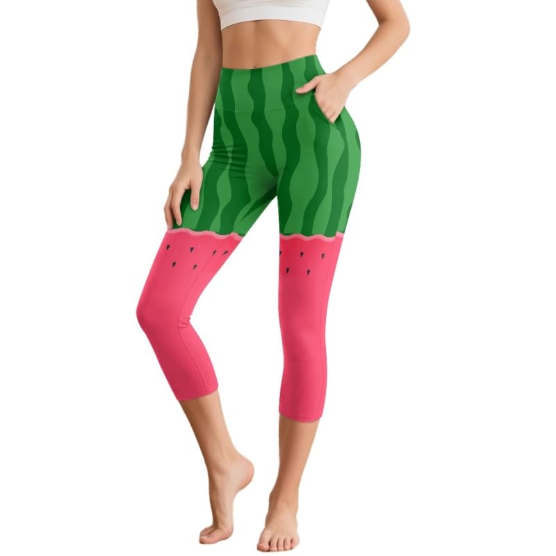 Amzbeauty Pantalones de yoga de cintura alta para mujer, capri de 3/4 de longitud, leggings para entrenamiento, correr, con bolsillos, control de abdomen, ejercicio físico