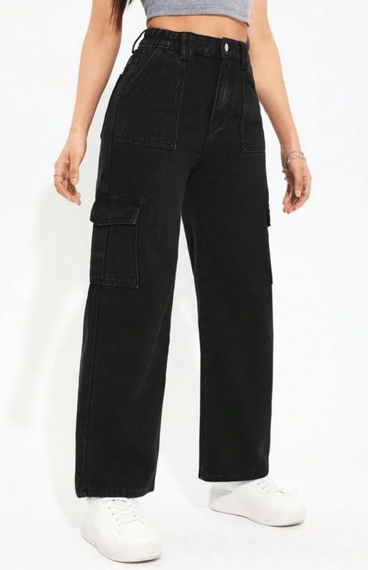 Image of Amazon Brand - INKAST Women Multi-Pocket Denim Cargo Pants Casual Fit Stylish Trousers