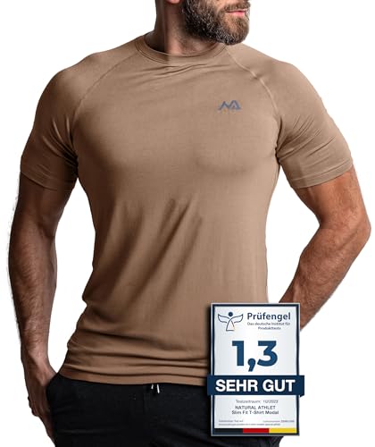 Natural Athlet Camiseta de fitness de corte entallado para hombre – Camiseta larga de secado rápido para gimnasio – culturismo, entrenamiento de fuerza y deporte, arena, L