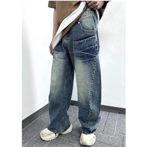 Men's Hip Hop Loose Fit Denim Pants Textured Vintage Wide Leg Washed Y2K Jeans3