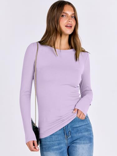 Image of ANRABESS Women Long Sleeve Shirts Rib Knit Slim Fit Tops Basic Tee Spring Outfits Casual T-Shirt Underscrubs Layer Clothes