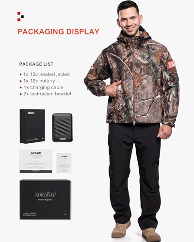 Image of DEWBU Heated Jacket for Men with 12V Battery Pack Winter Outdoor Soft Shell Electric Heating Coat