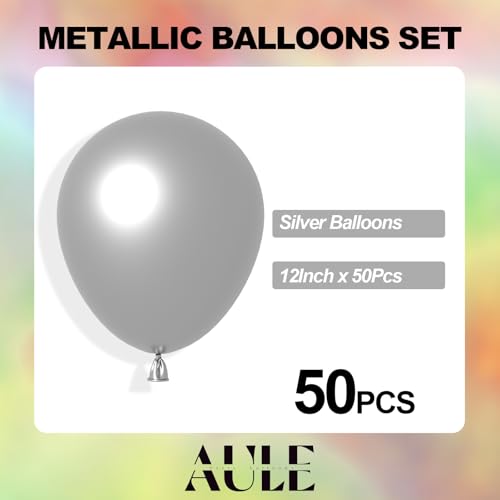 Image of AULE Party Balloons 50 Pcs 12 inch Silver Metallic Chrome Helium Shiny Latex Thicken Balloon Perfect Decoration for Wedding Birthday Baby Shower Graduation Christmas Carnival