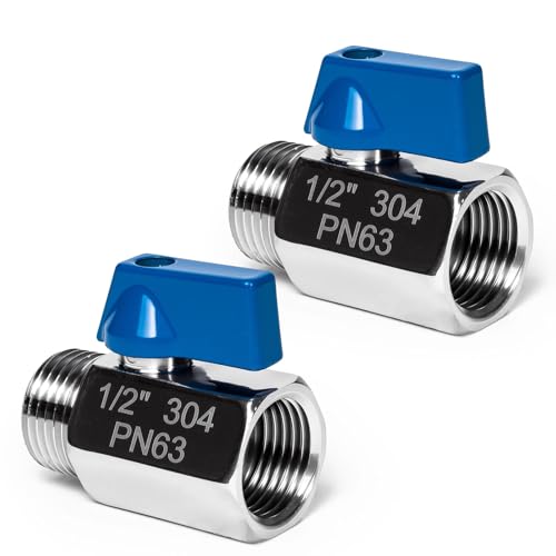 2 Pack 1/2 Mini Ball Valve 304 Stainless Steel Valve NPT Female x Male Thread Shut-Off Valves for Small Compact Space (2 1/2 Inch)