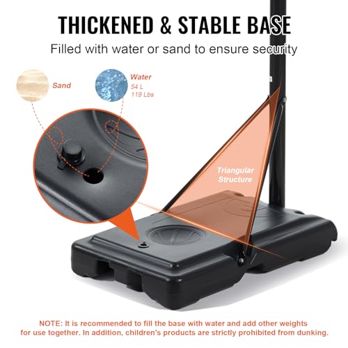 Image of VEVOR Basketball Hoop, Basketball Hoop 44 48 50 54 Inchs PC Backboard, 4.4-10FT Height Adjustable, Basketball Portable Hoop& Goal, Indoor /Outdoor Classic Basketball Court, Teen Adult School Park