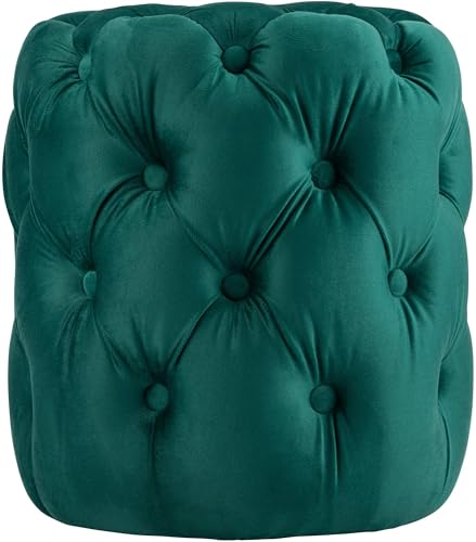CLP Tabouret Rond en Velours Drancy, rembourré avec Boutons décoratifs, Look Chesterfield, pour Salon, Chambre, Couleur:Vert foncé, Taille:M