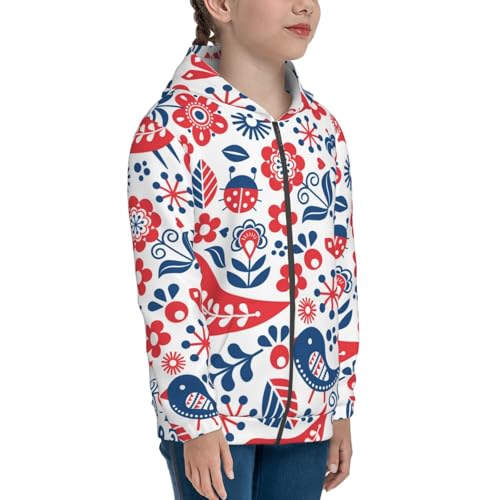 Birds Flowers Kid Hoodies Boys Zip Up Sweatshirts Girls Pullover with Pocket4