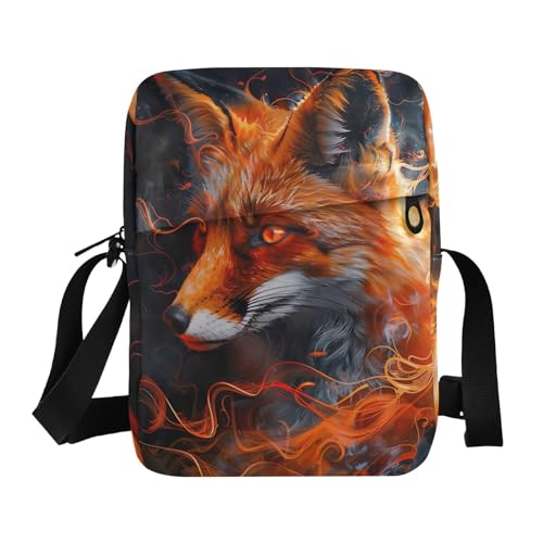 Crossbody Bag Neon Glowing Fire Flame Fox Messenger Bag for Women Men Purse Shoulder Bag Satchel Bag with Adjustable Strap 214B5959