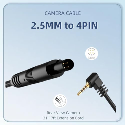 Image of 2.5mm to 4 pin Backup Camera Cable (32ft /9.5M Extension Cord for Rear View Camera Plug and Play 4 PIn Vehicle Backup Camera Video Cable
