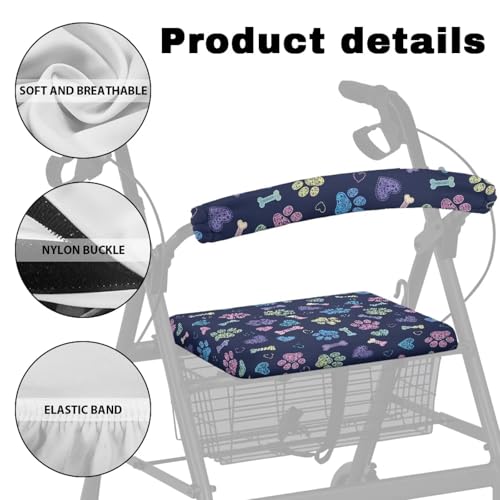 Image of Universal Walkers Seat Covers for Ladies Loving Dog Paws Rollator Accessories Soft Rollator Walker Seat and Backrest Covers for Seniors Women Men