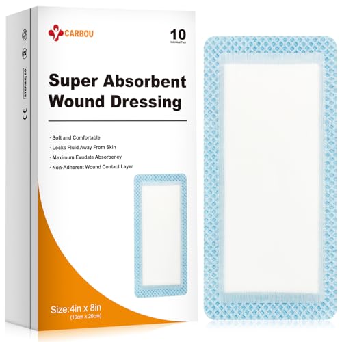 Carbou Super Absorbent Wound Dressing Pads 4x 8 10 Individual Pack Non Adhesive Absorbent Bandages for Wound Care Soft Highly Absorbent Dressing Non Stick Gauze Pads for Wounds
