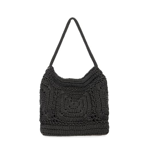 Image of The Sak Ava Mini Hobo Bag in Crochet, Double Handles, Black Patch