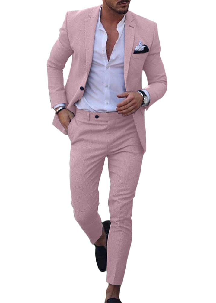 Abito da Uomo 2 Pezzi Abito da Lavoro Monopetto e Pantaloni Due Pezzi Set Abito a Maniche Lunghe in Tinta Unita Casual Business Sets Abito Completo alla Moda e Versatile