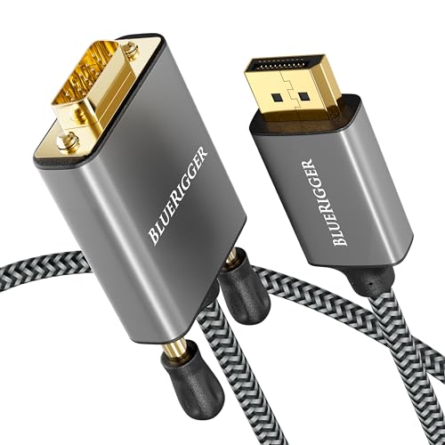 BlueRigger DisplayPort to VGA Cable (10FT, DP to VGA Monitor Cable, Uni-Directional, Male to Male, Display Port Source to VGA Cable Converter) - Compatible with Laptop, Monitor, Desktop, HDTV