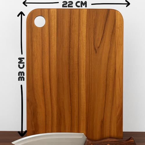 Image of Teak Wood Chopping Board Medium 33 x 22 cm Solid Wooden Cutting Board for Kitchen Durable Food Safe Board for Vegetables Meat Fruits Easy to Clean Long Lasting Teak Board