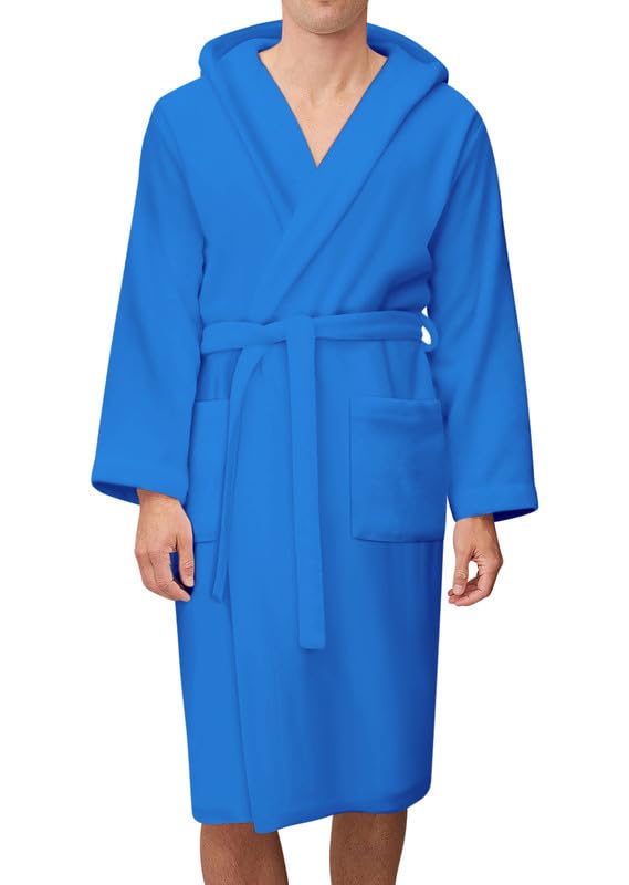 NARCISO - Accappatoio Uomo Donna Microfibra Economico con Tasche Cappuccio e Cintura, Ideale per Casa, Viaggio, Palestra, Tessuto Morbido e Comodo, Taglie dalla S alla XXL (XL, Royal Blue)