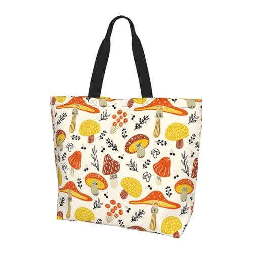 KUEhhhr Bolso de mano duradero, bolsa de compras reutilizable con diseño de hongos de dibujos animados para adultos y adolescentes, Bolsa de la compra de hongos 9, Talla única