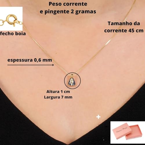 Colar Gargantilha de Nossa Senhora de Aparecida Pingente Pequeno Banhado á ouro 18k e antialérgico