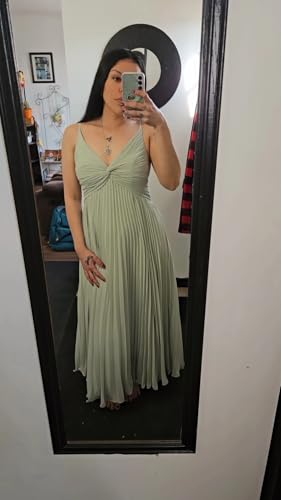 Women's V Neck Pleated Bridesmaid Dresses Long Spaghetti Strap Sleeveless Formal Dress DI2554