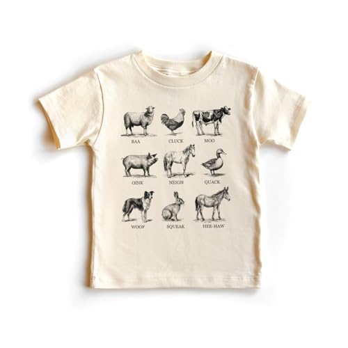 Vintage Farm Animal Sounds Toddler Shirt - Cute Educational Barnyard Animals Kids Boys & Girls Outfit - Natural Toddler & Youth Graphic Tee
