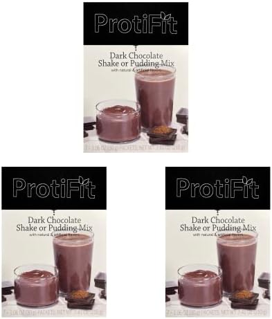 PROTIFIT - High Protein Dark Chocolate Pudding & Shake Mix 3 Pack, 15g Protein, Low Calorie, Low Fat, Low Carb, Aspartame Free, Idea Protein Compatible, Meal Replacement, 7 Servings Per Box, (3 Pack)