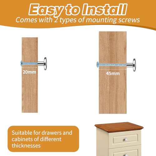 BIBAOYMX Cabinet Knobs, 4PCS 30 x 20 MM Cupboard Handles Silver Drawer Knobs Round Chrome Door Knob Kitchen Door Drawer Handles with Screws for Drawers Cupboard Wardrobe - Image 3