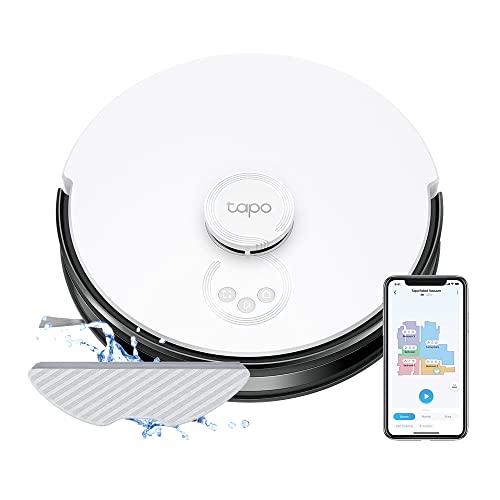 TP-Link Tapo Rv30 Robot Vacuum Cleaner with Mop,4200Pa Hyper Suction Robotic Vacuum Works with Alexa&Google,Lidar&Gyro Dual Navigation,Auto- Charge,Remote Control,5-Hour Continuous Cleaning,White