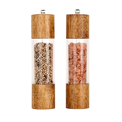 Haomacro Premium Acrylic Salt and Pepper Grinder Set, Manual Salt and Pepper Mills, Wooden Shakers with Adjustable Ceramic Core-Salt Grinder and Pepper Mill