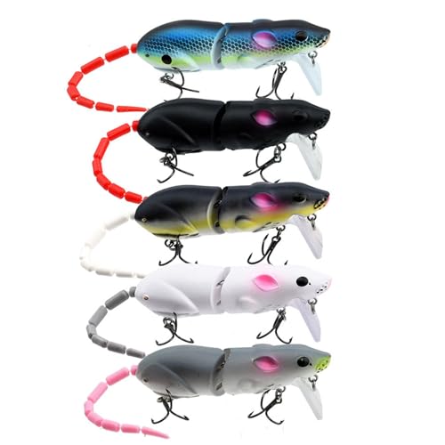 Señuelo de pesca para ratones, señuelos de pesca para ratones – Señuelo duro Swimbait, cebo de pesca realista para agua dulce y salada, 5 x Señuelos de natación duros para percas