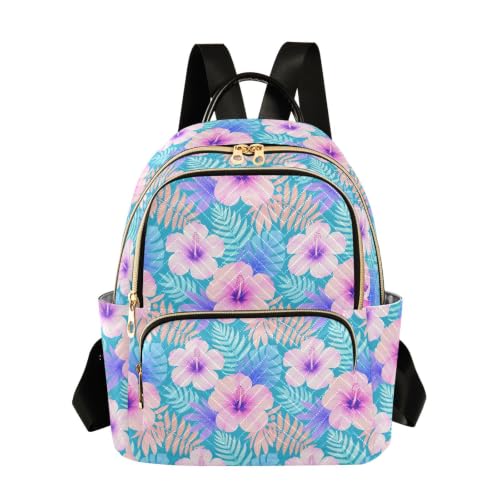 Sac à dos léger fitness turquoise et hibiscus imprimé tropical S-M