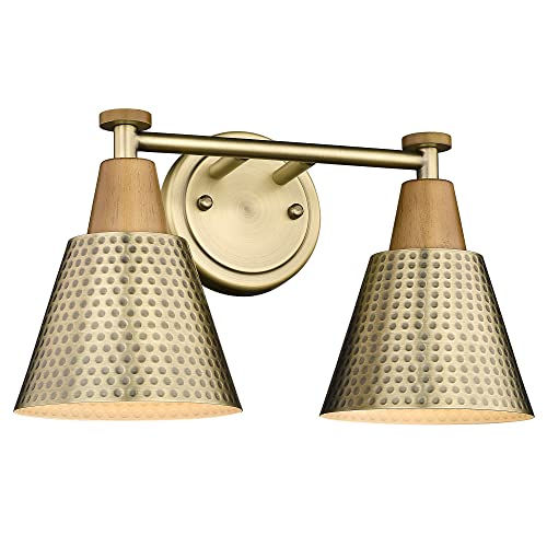FEMILA Bathroom Light Fixtures, 2-Light Bathroom Vanity Lights Over Mirror, Antique Gold Wall Sconces, Hammered Metal Shade, 4FG59B-2W BG