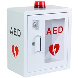 AED Cabinet, Round Corner First Aid AED Cabinet Wall Mounted Storage Cabinet Stainless Steel Snap Lock Fits All Brands Cardiac Science W/Alarm and Light 14 x 7.9 x 15.8 Inch