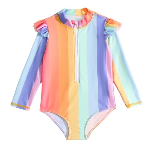 Trajes de baño recién nacidos para bebé y niña, traje de baño de una pieza de manga larga de verano Rash Guard con estampado floral de manga larga, traje de baño Kawaii, traje de baño con cremallera,
