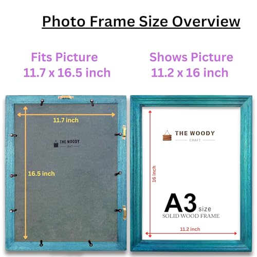Image of A3 Frame | Photo Frame for Wall Decoration | Photo Frame Small | Blue Wooden Frame for Wall | Stylish Living Room & Bedroom Decor (A3, 11.7x16.5 inch, Blue)