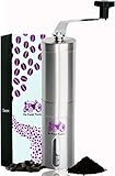 The Purple Tractor Coffee Grinder, Precise Stainless Steel Manual Hand Crank Ceramic Burr For Superior Consistency. Grinds Beans From French Press to Espresso Grind Perfectly.