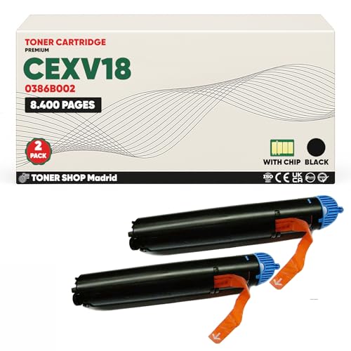 BDink Tóner Compatible Canon CEXV18 0386B002 Negro (Pack 2) con Chip para IR 1018 1018J 1020 1022 1022A 1022F 1024 1024A 1024F 1024IF Rendimiento 8400 páginas