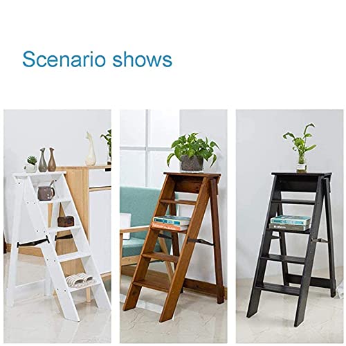Taburete de escalera multifuncional plegable de madera de 5 peldaños 4