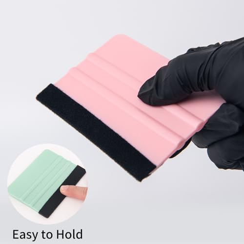 Image of AMZDEPOT 2 Pcs Felt Edge Squeegee 4 Inch Teal and Pink | Extra 2 Felt Replacements, Non Slip Plastic 4 Inch Squeegee, Scratch Free Bubble Elimination, for Car Wrap Window