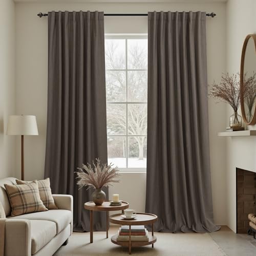 Image of KOUFALL Brown Curtains Blackout 2 Panels,Dark Chocolate Linen Black Out Dark Academia Curtains for Bedroom Living Room 84 Inch Long