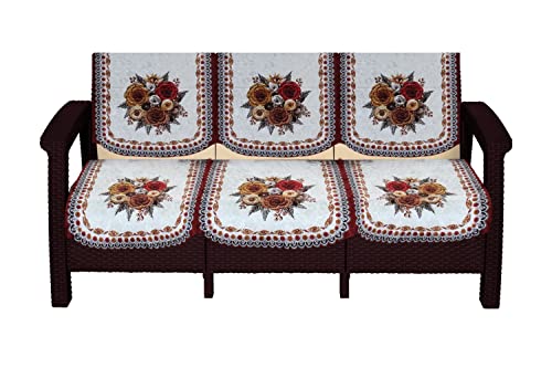 Image of The Furnishing Tree Velvet Floral Pattern 6 Pieces 3 Seater Sofa Cover Set Red