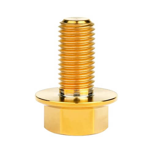 Image of Ti Screws M10 x 20 25 30 35 40 45 50 55 60 65 70 75 80 90 100mm 1.25 Pitch Titanium Flange Hex Bolt Pack of 4 (Gold, M10x20mm)