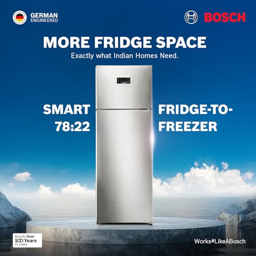 Image of Bosch 269L, 2 Star, Frost Free Double Door Refrigerator | 6-in-1 Convertible Modes | 80min Convert | Touch Panel | Extend Cool up to 18 hrs | SuperFreeze (CTC29S22VI, Fine Steel, 2026)