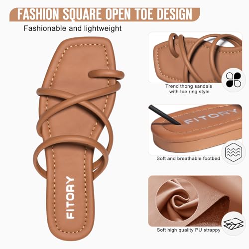 Image of FITORY Women's Slide Sandals Flat Toe Ring Thongs with Cross Strap for Summer Size