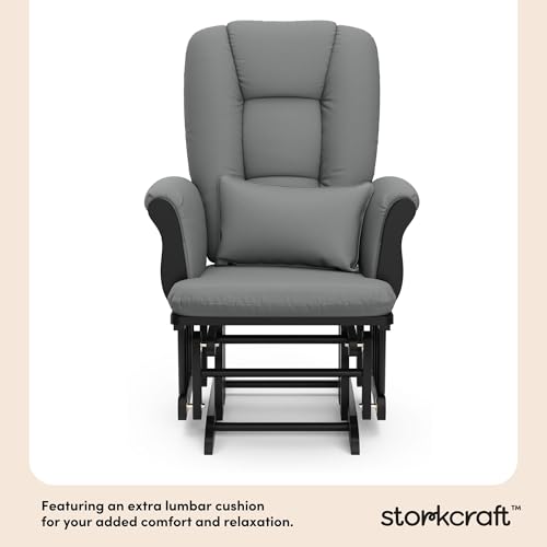 Image of Storkcraft Tuscany Glider and Ottoman with Lumbar Pillow, Black /Gray