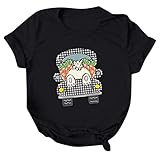 Easter T-Shirt Damen O Neck Fashion Print Tshirts Karotte Hasenschwanz Wagen Cartoon Druck Cute Teenager Mädchen Festival Geschenk Tee Shirts
